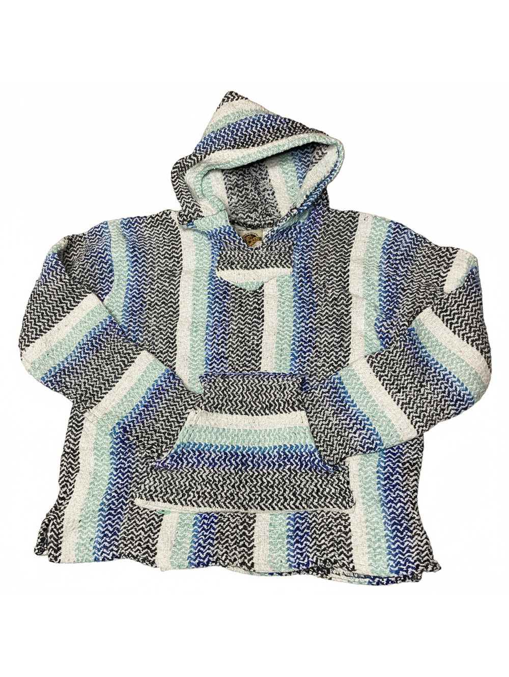 Earth Ragz Hoodie Mens Large L Blue Drug Rug Colorful Baja Surf Pullover